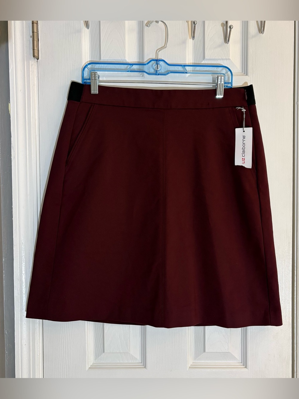 Y2K Liz Claiborne A-Line Skirt Women Sz 10 Burgundy Wine With Pockets New NWT.